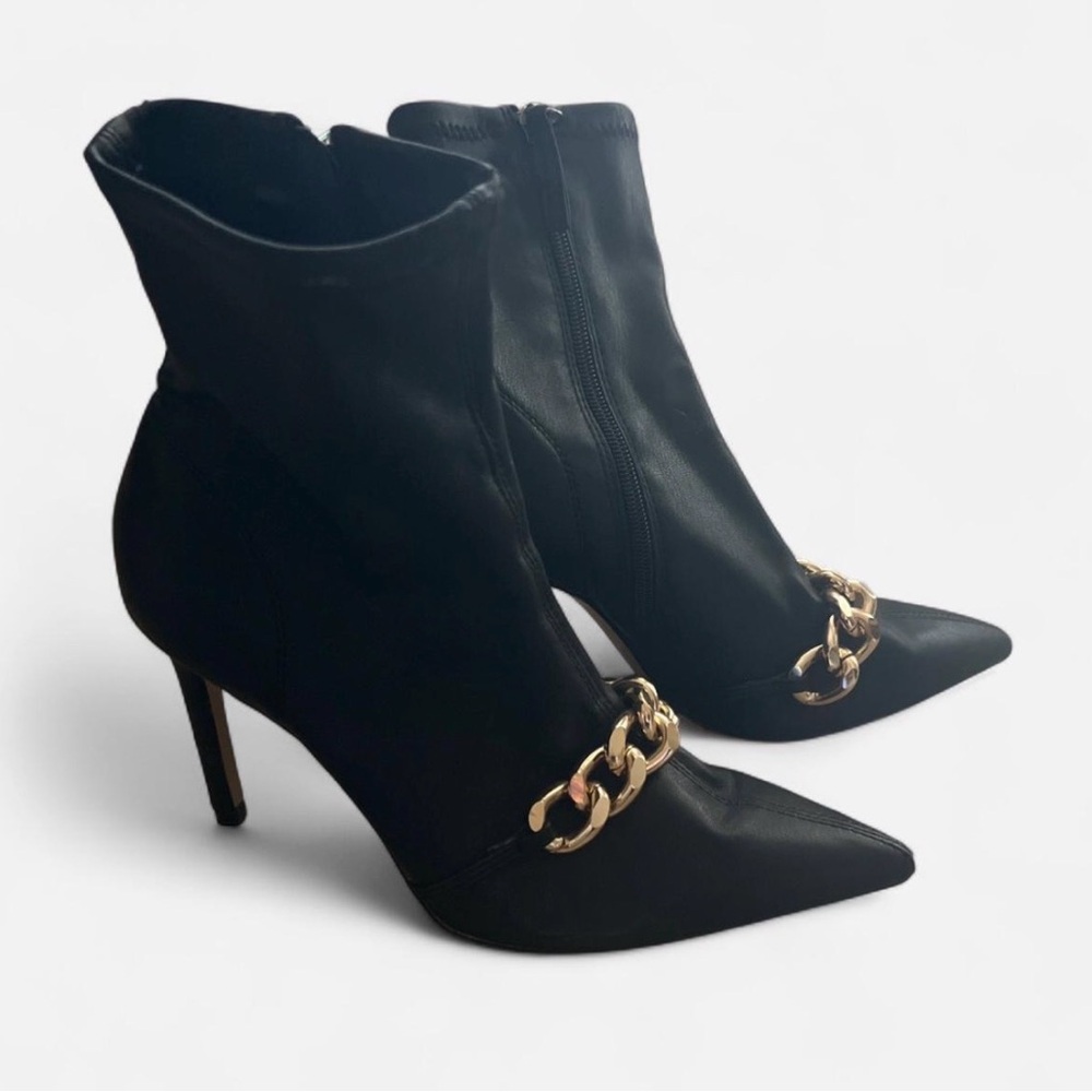 Zara Black Ankle Boots with Gold Chain